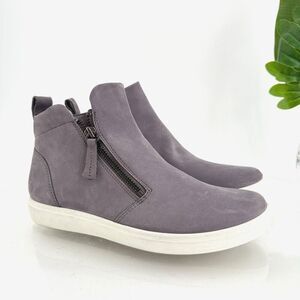Ecco Womens Soft 7 Sneakers Booties Slip On Zip Grey Nubuck Leather 37 / 6 US